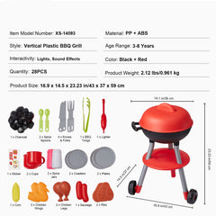 28 PCS BBQ Grill Playset, Kids Toys Kitchen Playset with Sound & Light, Little Chef Play, Interactive Grill Play Food Cooking Playset Barbecue Toy Grill for Toddlers Boys Girls 3-5 Birthday Gift