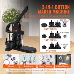 Button Maker Machine, 1/1.25/2.28 inch(25/32/58mm) 3-in-1 Pin Maker, Installation-Free Badge Punch Press Kit, Button Making Supplies with 300pcs Button Parts, Circle Cutter, Magic Book