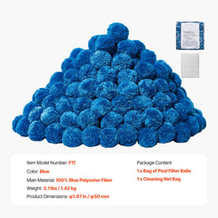 Pool Filter Balls for Sand Filter, 1.42 kg, Filter Balls Replace Pool Filter Sand, Reusable Blue Polyester Fiber Filter Media with Wash Bag, for Swimming Pool Aquarium Tank Above Ground Pool