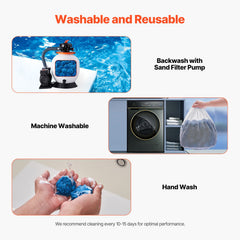 Pool Filter Balls for Sand Filter, 1.83 kg, Filter Balls Replace Pool Filter Sand, Reusable Blue Polyester Fiber Filter Media with Wash Bag, for Swimming Pool Aquarium Tank Above Ground Pool