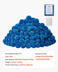 Pool Filter Balls for Sand Filter, 1.83 kg, Filter Balls Replace Pool Filter Sand, Reusable Blue Polyester Fiber Filter Media with Wash Bag, for Swimming Pool Aquarium Tank Above Ground Pool