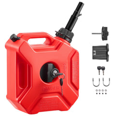 Fuel Container, 5 L, Gas Can with Spout and Lockable Bracket, 15 L/min Max Flow Rate, Secure & Leak-proof, Portable Flat Fluid Container for Most Cars Motorcycle ATV UTV, Red