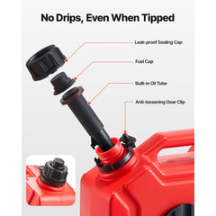 Fuel Container, 5 L, Gas Can with Spout and Lockable Bracket, 15 L/min Max Flow Rate, Secure & Leak-proof, Portable Flat Fluid Container for Most Cars Motorcycle ATV UTV, Red