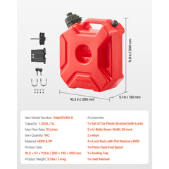 Fuel Container, 5 L, Gas Can with Spout and Lockable Bracket, 15 L/min Max Flow Rate, Secure & Leak-proof, Portable Flat Fluid Container for Most Cars Motorcycle ATV UTV, Red