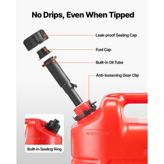 Fuel Container, 19 L, Gas Tank with Spout & Clear Scale, 15 L/min Max Flow Rate, Secure & Leak-proof, Portable Flat Fluid Container for Most Cars Motorcycle ATV UTV, Red, 1 Pack
