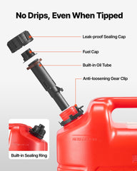 Fuel Container, 19 L, Gas Tank with Spout & Clear Scale, 15 L/min Max Flow Rate, Secure & Leak-proof, Portable Flat Fluid Container for Most Cars Motorcycle ATV UTV, Red, 1 Pack