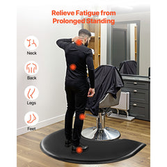 Salon Mat for Hair Stylist, 1220 x 930 mm Semi-circle Salon Chair Mat, 25mm Thickened Anti Fatigue Barber Shop Floor Mat with Round Cut Out, Easy-to-Clean PVC Surface & Anti-Trip Beveled Edges