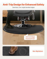 Salon Mat for Hair Stylist, 1220 x 930 mm Semi-circle Salon Chair Mat, 25mm Thickened Anti Fatigue Barber Shop Floor Mat with Round Cut Out, Easy-to-Clean PVC Surface & Anti-Trip Beveled Edges