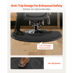 Salon Mat for Hair Stylist, 1220 x 930 mm Semi-circle Salon Chair Mat, 25mm Thickened Anti Fatigue Barber Shop Floor Mat with Round Cut Out, Easy-to-Clean PVC Surface & Anti-Trip Beveled Edges
