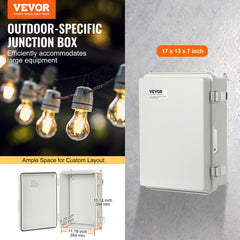 Outdoor Electrical Junction Box, 430 x 330 x 180 mm, ABS Plastic Electrical Enclosure Box with Hinged Cover Stainless Steel Latch, IP67 Dustproof Waterproof for Outdoor Electrical Projects, 17 x 13 x 7 inch