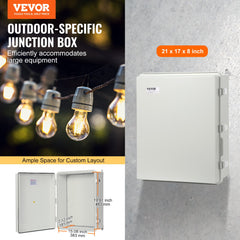 Outdoor Electrical Junction Box, 530 x 430 x 200 mm, ABS Plastic Electrical Enclosure Box with Hinged Cover Stainless Steel Latch, IP67 Dustproof Waterproof for Outdoor Electrical Projects, 21 x 17 x 8 inch