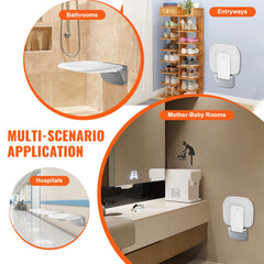 Urea-formaldehyde Folding Shower Seat, 13.6'' x 12.8'' Unfolded, Wall Mounted Fold Up Shower Bench with 450 lbs Load Capacity, Space Saving Fold Down Shower Chair for Seniors Children Adults