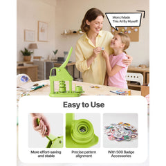 Button Maker Machine, 32 mm, Plastic Pin Maker with 500pcs Button Parts, Mr. Panda Magic Book, Circle Cutter and Hex Wrenches, Reinforced Ergonomic Handle, for DIY Badges, Personalized Pins