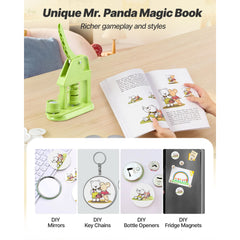Button Maker Machine, 32 mm, Plastic Pin Maker with 500pcs Button Parts, Mr. Panda Magic Book, Circle Cutter and Hex Wrenches, Reinforced Ergonomic Handle, for DIY Badges, Personalized Pins