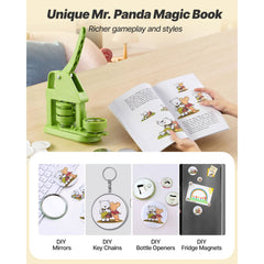 Button Maker Machine, 58 mm, Plastic Pin Maker with 100pcs Button Parts, Mr. Panda Magic Book, Circle Cutter and Hex Wrenches, Reinforced Ergonomic Handle, for DIY Badges, Personalized Pins