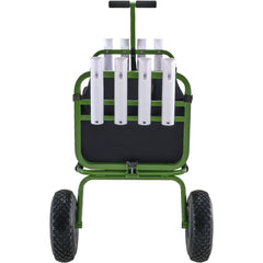 Beach Fishing Cart, 136kg Load Capacity, Foldable Fish and Marine Cart with Four 280mm Big Wheels Rubber Balloon Tires, Heavy-Duty Steel Pier Wagon Trolley with 8 Rod Holders for Picnic