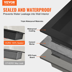Shower Niche Ready for Tile 40.64 x 40.64 cm, Single Shelf Organizer, Square Corners Wall-inserted Niche Recessed, Sealed Protection Modern Soap Storage Niche for Shower Bathroom, Black