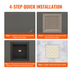 Shower Niche Ready for Tile 40.64 x 40.64 cm, Single Shelf Organizer, Square Corners Wall-inserted Niche Recessed, Sealed Protection Modern Soap Storage Niche for Shower Bathroom, Black