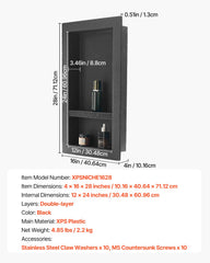 Shower Niche 40.6 x 71.1 x 10.2 cm Recessed Wall Shelf for Bathroom