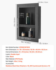 Shower Niche 40.6 x 50.8 x 10.2 cm Recessed Wall Divider Shelf Bathroom