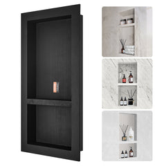 Shower Niche Ready for Tile 40.64 x 81.28 cm, Double Shelf Organizer, Square Corners Wall-inserted Niche Recessed, Sealed Protection Modern Soap Storage Niche for Shower Bathroom, Black