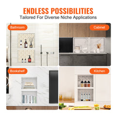 Shower Niche Ready for Tile 40.64 x 60.96 cm, 16 x 24 inch Double Shelf Organizer, Square Corners Wall-inserted Niche Recessed, Sealed Protection Modern Soap Storage Niche for Shower Bathroom, Black