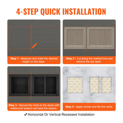 Shower Niche Ready for Tile 40.64x40.64cm & 40.64x50.8cm, Triple Shelf, Square Corners Wall-inserted Niche Recessed, Sealed Protection Modern Soap Storage Niche for Shower Bathroom, Black