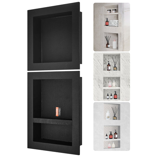 Shower Niche Ready for Tile 40.64x40.64cm & 40.64x50.8cm, Triple Shelf, Square Corners Wall-inserted Niche Recessed, Sealed Protection Modern Soap Storage Niche for Shower Bathroom, Black
