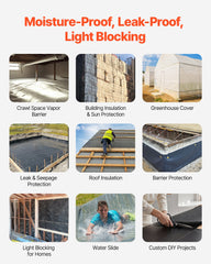 6Mil Plastic Sheeting Roll 10 x 100 FT Heavy Duty Film Black & White