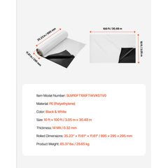 14 Mil Plastic Sheeting Heavy Duty 10' x 100', Thick Plastic Sheeting Roll, Plastic Drop Cloth Painters Tarp Covering for Crawl Space Vapor Barrier, Black and White Double-Sided, Multi-Purpose