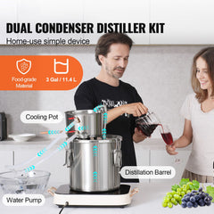 Moonshine Still Water Alcohol Distiller 3Gal w/ Water Pump Stainless Steel