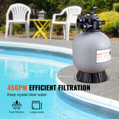 Sand Filter, 19-inch, 482.6mm, Up to 45 GPM Flow Rate, Above Inground Swimming Pool Sand Filter System with 7-Way Multi-Port Valve, Filter, Backwash, Rinse, Recirculate, Waste, Winter, Closed Functions