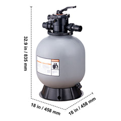Sand Filter, 19-inch, 482.6mm, Up to 45 GPM Flow Rate, Above Inground Swimming Pool Sand Filter System with 7-Way Multi-Port Valve, Filter, Backwash, Rinse, Recirculate, Waste, Winter, Closed Functions
