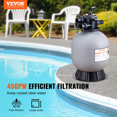 Sand Filter, 19-inch, 482.6mm, Up to 45 GPM Flow Rate, Above Inground Swimming Pool Sand Filter System with 7-Way Multi-Port Valve, Filter, Backwash, Rinse, Recirculate, Waste, Winter, Closed Functions