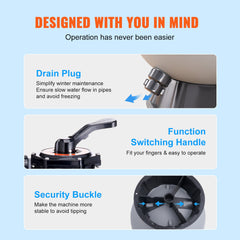 Sand Filter, 19-inch, 482.6mm, Up to 45 GPM Flow Rate, Above Inground Swimming Pool Sand Filter System with 7-Way Multi-Port Valve, Filter, Backwash, Rinse, Recirculate, Waste, Winter, Closed Functions