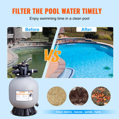 Sand Filter, 19-inch, 482.6mm, Up to 45 GPM Flow Rate, Above Inground Swimming Pool Sand Filter System with 7-Way Multi-Port Valve, Filter, Backwash, Rinse, Recirculate, Waste, Winter, Closed Functions