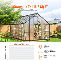 15 Pack Polycarbonate Greenhouse Panels, 2' X 4' X 0.24'' Roof Panels Sheets, Waterproof UV Protected Corrugated Plastic Roofing, Impact Resistance Clear Roofing Sheets for Greenhouse/Garden