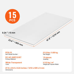 15 Pack Polycarbonate Greenhouse Panels, 2' X 4' X 0.24'' Roof Panels Sheets, Waterproof UV Protected Corrugated Plastic Roofing, Impact Resistance Clear Roofing Sheets for Greenhouse/Garden
