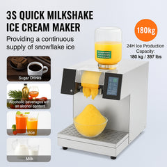 Commercial Snowflake Ice Machine, 397LBS/24H Snowflake Ice Maker, Stainless Steel Ice Shaver Machine, Electric Snow Cone Maker, Liquid Cooling System for Rapid Heat Dissipation, Ice Cream
