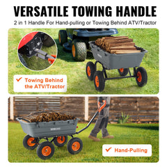 Dump Cart, Poly Garden Dump Cart with Easy to Assemble Steel Frame, Dump Wagon with 2-in-1 Convertible Handle, Utility Wheelbarrow 544kg/ 1200lbs Capacity, 33cm/ 13 inch Tires
