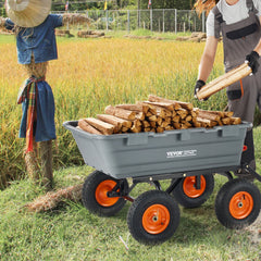 Dump Cart, Poly Garden Dump Cart with Easy to Assemble Steel Frame, Dump Wagon with 2-in-1 Convertible Handle, Utility Wheelbarrow 544kg/ 1200lbs Capacity, 33cm/ 13 inch Tires