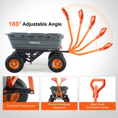 Dump Cart, Poly Garden Dump Cart with Easy to Assemble Steel Frame, Dump Wagon with 2-in-1 Convertible Handle, Utility Wheelbarrow 1500 lbs Capacity, 13 inch Tires