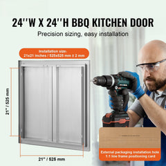 BBQ Access Door, 610x610 mm Double Outdoor Kitchen Door, Stainless Steel Flush Mount Door, Wall Vertical Door with Recessed Handles , for BBQ Island, Grilling Station, Outside Cabinet