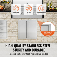 BBQ Access Door, 610x610 mm Double Outdoor Kitchen Door, Stainless Steel Flush Mount Door, Wall Vertical Door with Recessed Handles , for BBQ Island, Grilling Station, Outside Cabinet