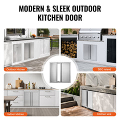 BBQ Access Door, 610x610 mm Double Outdoor Kitchen Door, Stainless Steel Flush Mount Door, Wall Vertical Door with Recessed Handles , for BBQ Island, Grilling Station, Outside Cabinet