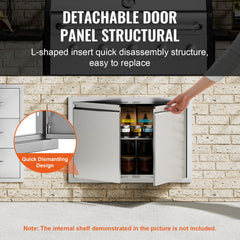 BBQ Access Door, 762x532 mm Double Outdoor Kitchen Door, Stainless Steel Flush Mount Door, Wall Vertical Door with Recessed Handles , for BBQ Island, Grilling Station, Outside Cabinet