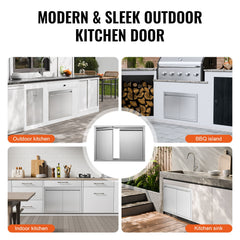 BBQ Access Door, 762x532 mm Double Outdoor Kitchen Door, Stainless Steel Flush Mount Door, Wall Vertical Door with Recessed Handles , for BBQ Island, Grilling Station, Outside Cabinet