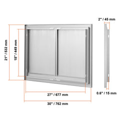 BBQ Access Door, 762x532 mm Double Outdoor Kitchen Door, Stainless Steel Flush Mount Door, Wall Vertical Door with Recessed Handles , for BBQ Island, Grilling Station, Outside Cabinet