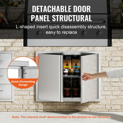 BBQ Access Door, 787x609 mm Double Outdoor Kitchen Door, Stainless Steel Flush Mount Door, Wall Vertical Door with Recessed Handles , for BBQ Island, Grilling Station, Outside Cabinet