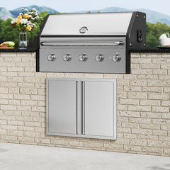 BBQ Access Door, 787x609 mm Double Outdoor Kitchen Door, Stainless Steel Flush Mount Door, Wall Vertical Door with Recessed Handles , for BBQ Island, Grilling Station, Outside Cabinet